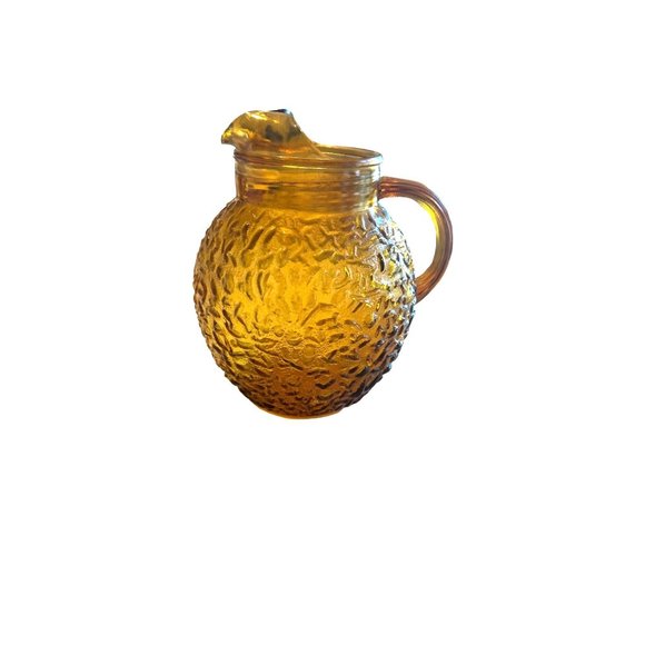 Vintage MCM Anchor Hocking Amber Milano Honey Gold‎ Pitcher 9”. Crinkle Glass - Picture 4 of 4